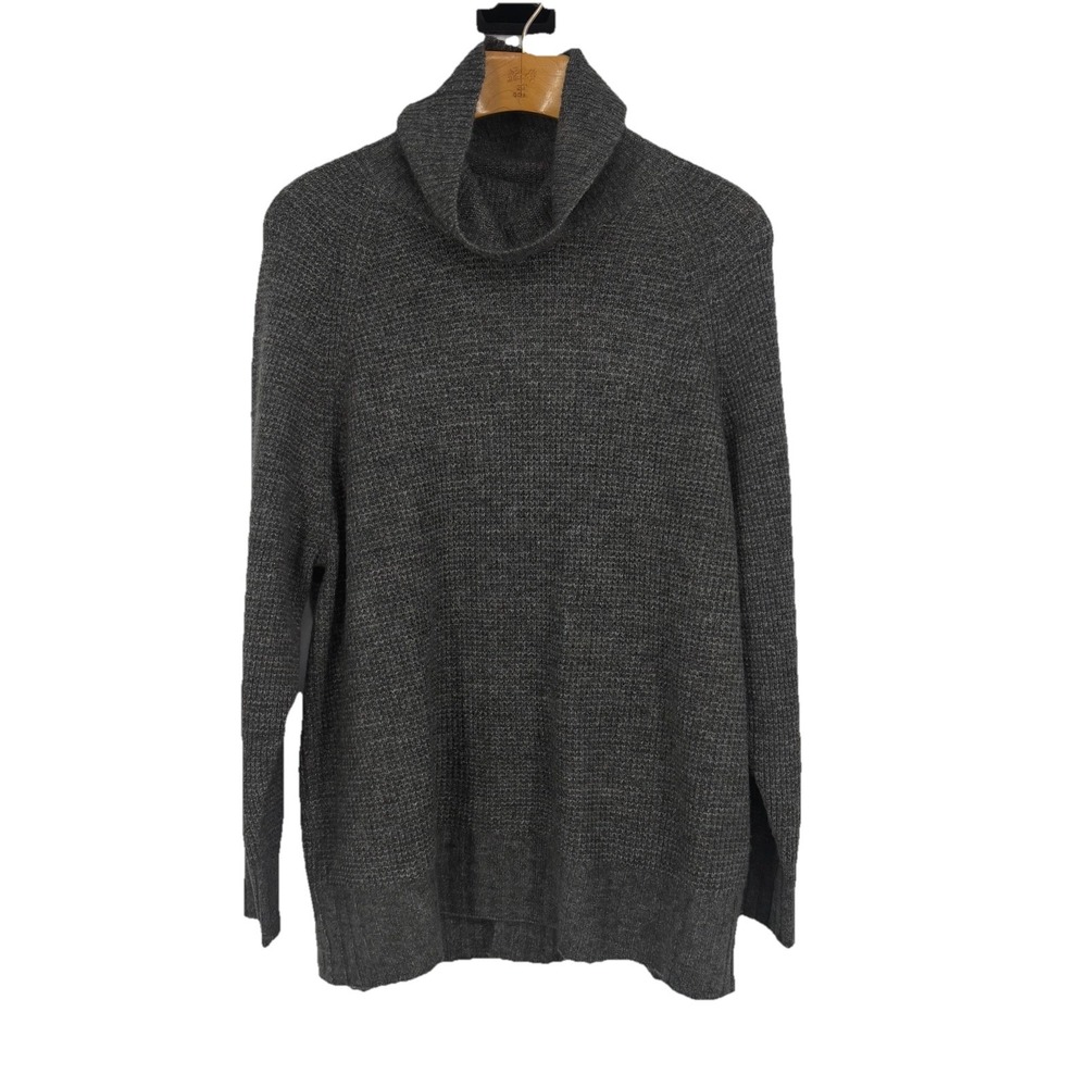 Stitchdrop Womens Waffle Knit Turtleneck Sweater 2X Gray‎ Split Back Cozy Indie